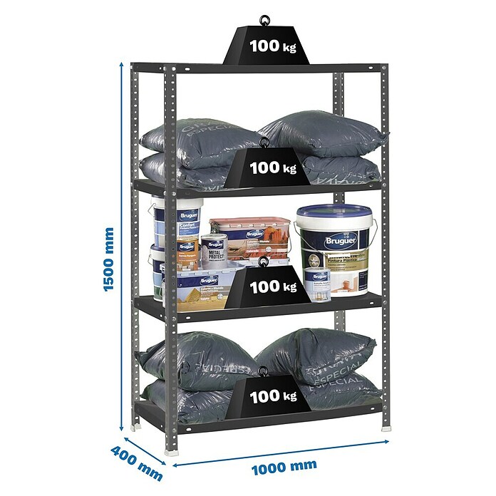 Simonrack Simonclassic Estantería metálica Comfort Plus (Al x An x Pr: 150 x 100 x 40 cm, Capacidad de carga por balda: 100 kg, Número de baldas: 4 ud., Atornillado, Antracita) | BAUHAUS