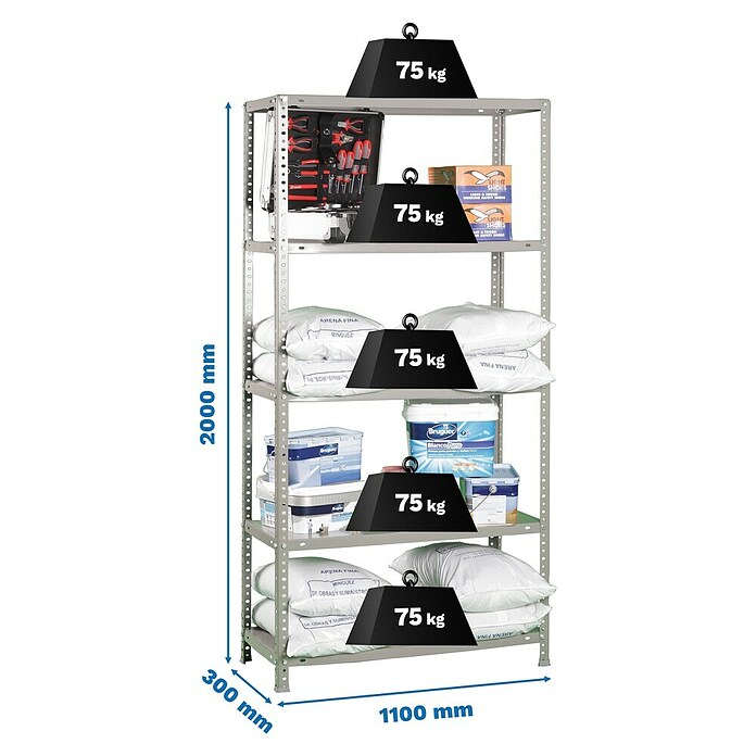 Simonrack Simonclassic Estantería metálica Advantage Superplus (Al x An x Pr: 180 x 110 x 30 cm, Capacidad de carga por balda: 75 kg, Número de baldas: 5 ud., Atornillado, Gris) | BAUHAUS