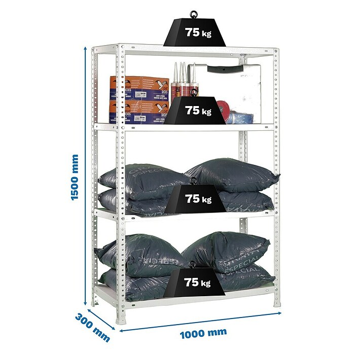 Simonrack Simonclassic Estantería metálica Advantage Plus (Al x An x Pr: 150 x 100 x 30 cm, Capacidad de carga por balda: 75 kg, Número de baldas: 4 ud., Atornillado, Blanco) | BAUHAUS