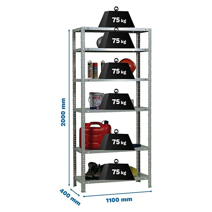 Simonrack Simonclassic Estantería metálica Advantage Superplus (Al x An x Pr: 200 x 110 x 40 cm, Capacidad de carga por balda: 75 kg, Número de baldas: 6 ud., Atornillado, Galvanizado) | BAUHAUS
