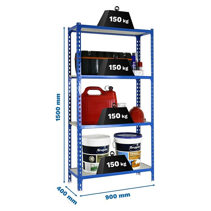 Simonrack Maderclick Estantería metálica (Al x An x Pr: 150 x 90 x 40 cm, Capacidad de carga por balda: 150 kg, Número de baldas: 4 ud., Inserción, Azul) | BAUHAUS