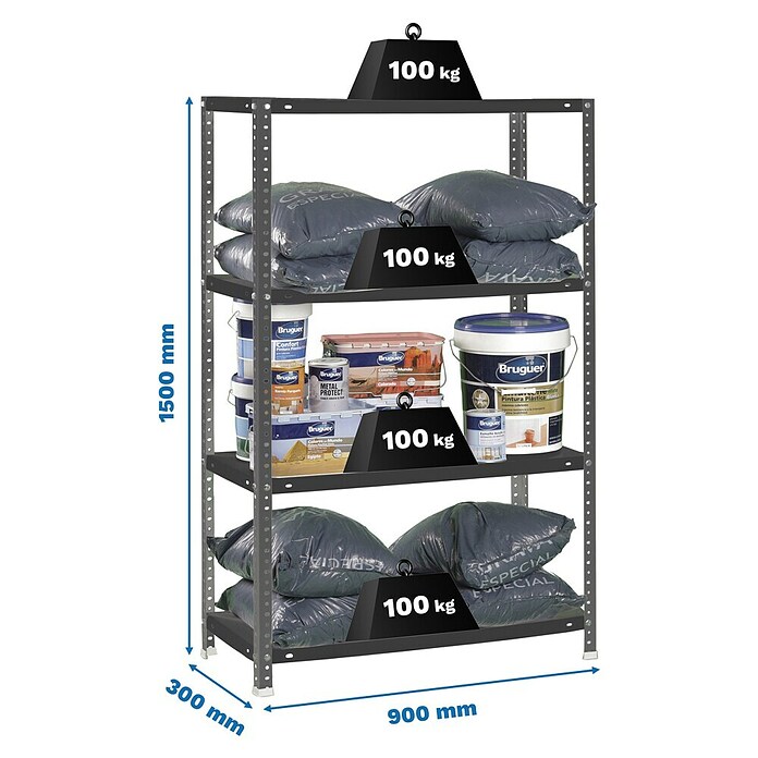 Simonrack Simonclassic Estantería metálica Comfort (Al x An x Pr: 150 x 90 x 30 cm, Capacidad de carga por balda: 100 kg, Número de baldas: 4 ud., Atornillado, Antracita) | BAUHAUS