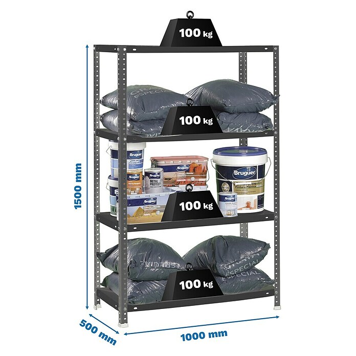 Simonrack Simonclassic Estantería metálica Comfort Plus (Al x An x Pr: 150 x 100 x 50 cm, Capacidad de carga por balda: 100 kg, Número de baldas: 4 ud., Atornillado, Antracita) | BAUHAUS