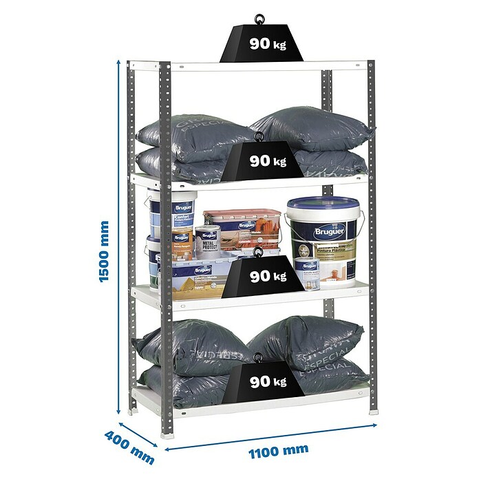Simonrack Simonclassic Estantería metálica Comfort Superplus (Al x An x Pr: 150 x 110 x 40 cm, Capacidad de carga por balda: 90 kg, Número de baldas: 4 ud., Atornillado, Antracita/Blanco) | BAUHAUS