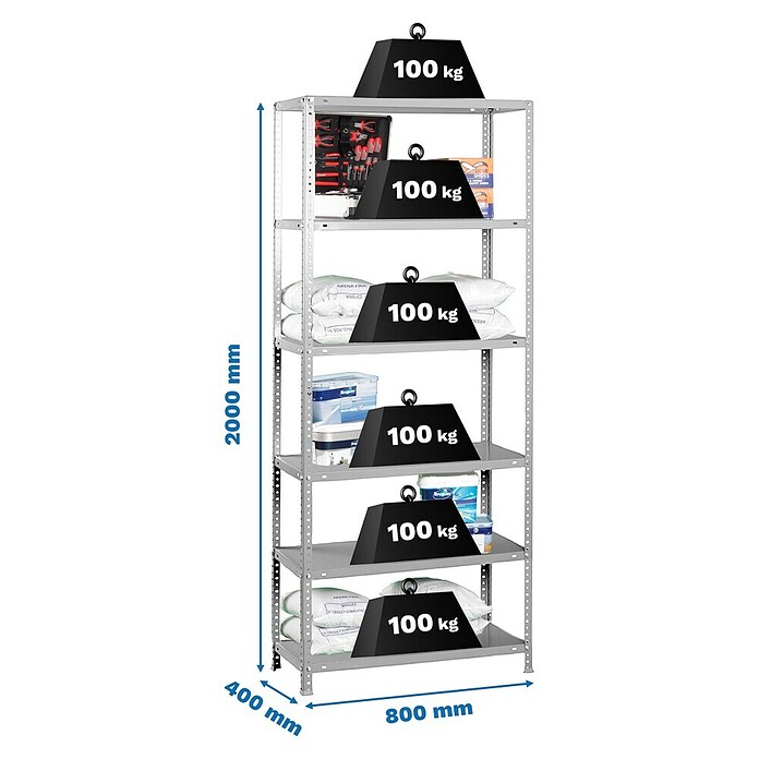 Simonrack Simonclassic Estantería metálica Comfort Mini (Al x An x Pr: 200 x 80 x 40 cm, Capacidad de carga por balda: 100 kg, Número de baldas: 6 ud., Atornillado, Gris) | BAUHAUS