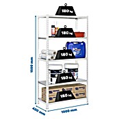 Simonrack Simonclick Estantería metálica (Al x An x Pr: 180 x 90 x 40 cm, Capacidad de carga por balda: 180 kg, Número de baldas: 5 ud., Inserción, Blanco/Galvanizado) | BAUHAUS