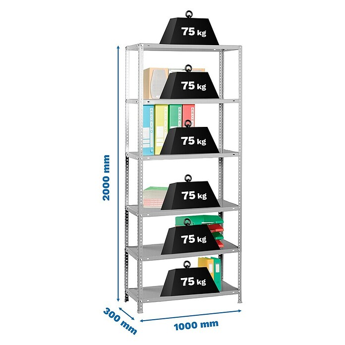 Simonrack Simonclassic Estantería metálica Advantage Plus (Al x An x Pr: 200 x 100 x 30 cm, Capacidad de carga por balda: 75 kg, Número de baldas: 6 ud., Atornillado, Gris) | BAUHAUS