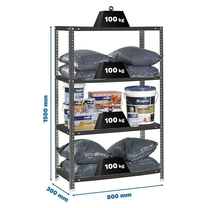 Simonrack Simonclassic Estantería metálica Comfort Mini (Al x An x Pr: 150 x 80 x 30 cm, Capacidad de carga por balda: 100 kg, Número de baldas: 4 ud., Atornillado, Antracita) | BAUHAUS