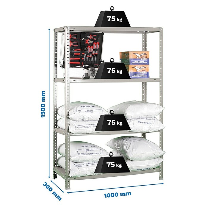 Simonrack Simonclassic Estantería metálica Advantage Plus (Al x An x Pr: 150 x 100 x 30 cm, Capacidad de carga por balda: 75 kg, Número de baldas: 4 ud., Atornillado, Gris) | BAUHAUS