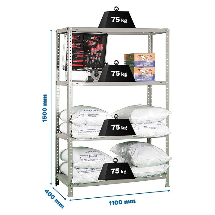 Simonrack Simonclassic Estantería metálica Advantage Superplus (Al x An x Pr: 150 x 110 x 40 cm, Capacidad de carga por balda: 75 kg, Número de baldas: 4 ud., Atornillado, Gris) | BAUHAUS