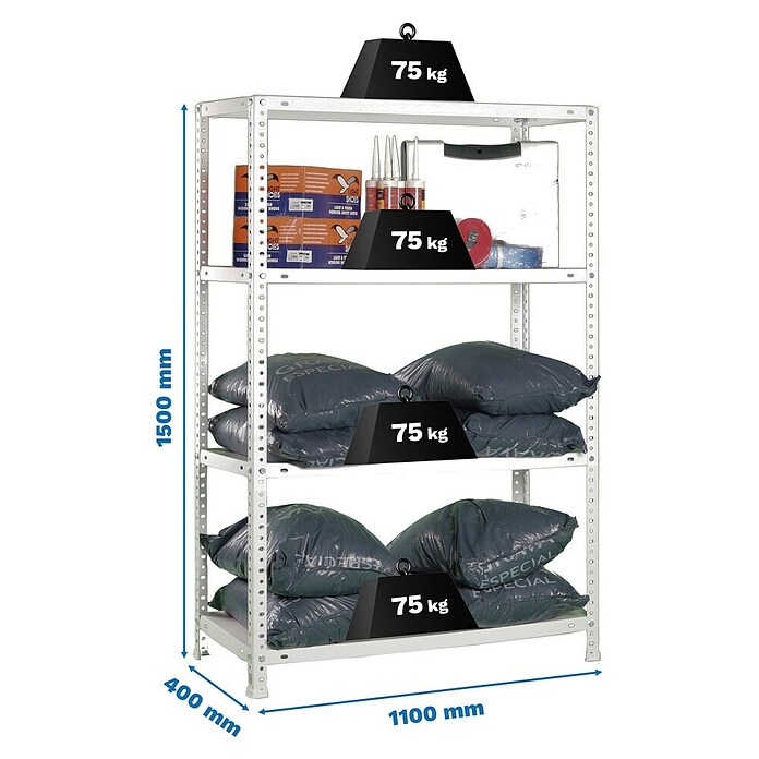 Simonrack Simonclassic Estantería metálica Advantage Superplus (Al x An x Pr: 150 x 110 x 40 cm, Capacidad de carga por balda: 75 kg, Número de baldas: 4 ud., Atornillado, Galvanizado) | BAUHAUS