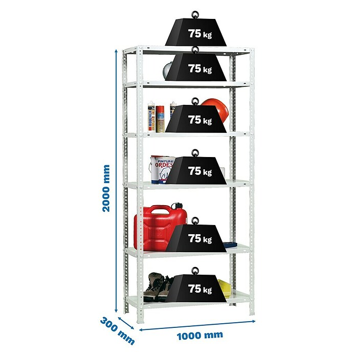 Simonrack Simonclassic Estantería metálica Advantage Plus (Al x An x Pr: 200 x 100 x 30 cm, Capacidad de carga por balda: 75 kg, Número de baldas: 6 ud., Atornillado, Blanco) | BAUHAUS