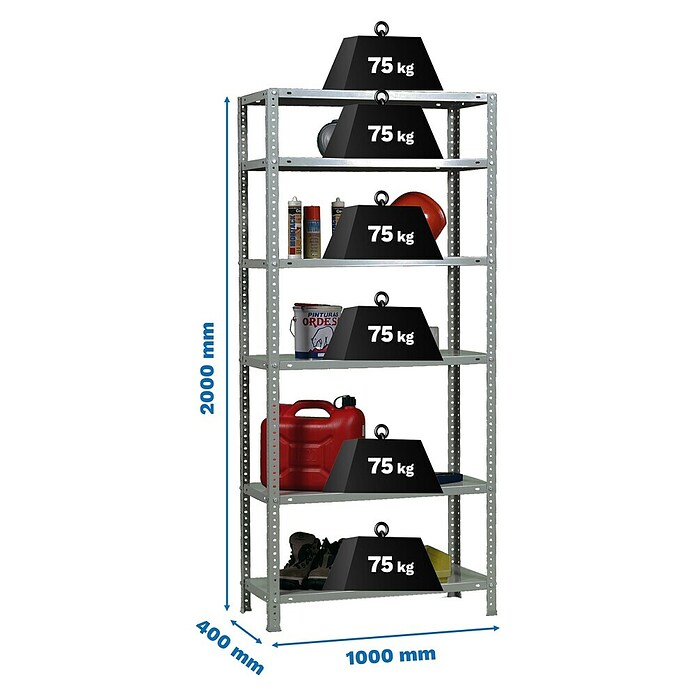 Simonrack Simonclassic Estantería metálica Advantage Plus (Al x An x Pr: 200 x 100 x 40 cm, Capacidad de carga por balda: 75 kg, Número de baldas: 6 ud., Atornillado, Galvanizado) | BAUHAUS