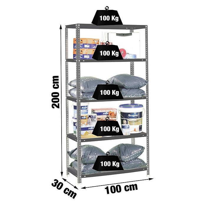 Simonrack Simonclassic Estantería metálica Comfort Plus (Al x An x Pr: 200 x 100 x 30 cm, Capacidad de carga por balda: 100 kg, Número de baldas: 5 ud., Atornillado, Antracita) | BAUHAUS