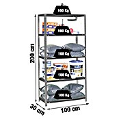 Simonrack Simonclassic Estantería metálica Comfort Plus (Al x An x Pr: 200 x 100 x 30 cm, Capacidad de carga por balda: 100 kg, Número de baldas: 5 ud., Atornillado, Antracita) | BAUHAUS