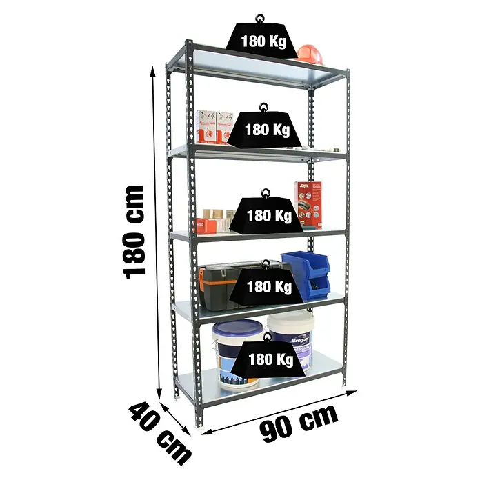 Simonrack Simonclick Metallregal Simonclick Plus - H x B x T: 180 x 90 x 40 cm, Traglast pro Boden: 180 kg, Anzahl Böden: 5 Stk., Stecken, Anthrazit/Weiß - Dunkelgraues Metallregal, 180x90x40 cm, 5 Böden, 180 kg Traglast pro Boden. Ideal für Schwerlastlagerung.