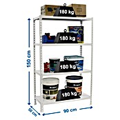 Simonrack Simonclick Estantería metálica (Al x An x Pr: 150 x 90 x 50 cm, Capacidad de carga por balda: 180 kg, Número de baldas: 4 ud., Inserción, Blanco) | BAUHAUS