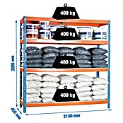 Simonrack Simontaller Estantería para cargas pesadas Chipboard (Al x An x Pr: 200 x 150 x 45 cm, Capacidad de carga por balda: 300 kg, Número de baldas: 4 ud., Inserción, Azul/Naranja) | BAUHAUS