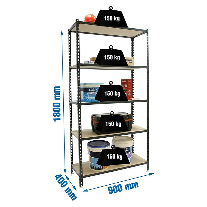 Simonrack Maderclick Estantería metálica (Al x An x Pr: 180 x 90 x 40 cm, Capacidad de carga por balda: 150 kg, Número de baldas: 5 ud., Inserción, Antracita) | BAUHAUS