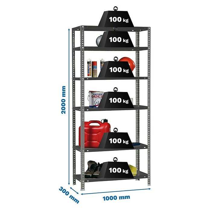 Simonrack Simonclassic Estantería metálica Comfort Plus (Al x An x Pr: 200 x 100 x 30 cm, Capacidad de carga por balda: 100 kg, Número de baldas: 6 ud., Atornillado, Antracita) | BAUHAUS
