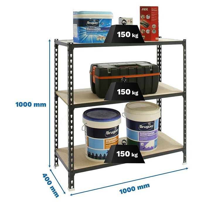 Simonrack Maderclick Estantería metálica Plus (Al x An x Pr: 100 x 100 x 40 cm, Capacidad de carga por balda: 150 kg, Número de baldas: 3 ud., Inserción, Antracita) | BAUHAUS