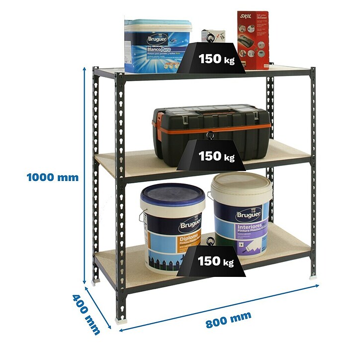 Simonrack Maderclick Estantería metálica Mini (Al x An x Pr: 100 x 80 x 40 cm, Capacidad de carga por balda: 150 kg, Número de baldas: 3 ud., Inserción, Antracita) | BAUHAUS