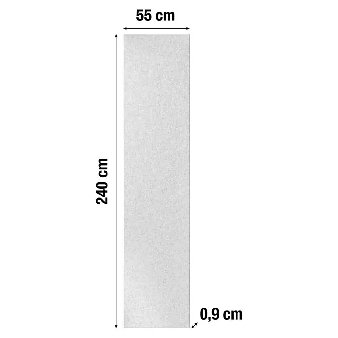 Lautloz Akustikpaneel Panelz - Hellgrau, 240 x 55 x 0,9 cm, 100 % Polyester - Hellgraues Filzpaneel, 55 cm breit, 240 cm hoch, 0,9 cm dick.