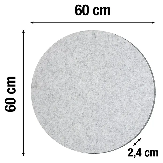Lautloz Akustikpaneel Roundz - Hellgrau, Ø x S: 60 x 2,4 cm, 1 Stk. - Runder hellgrauer Filzplatte, 60 cm Durchmesser, 2,4 cm dick.
