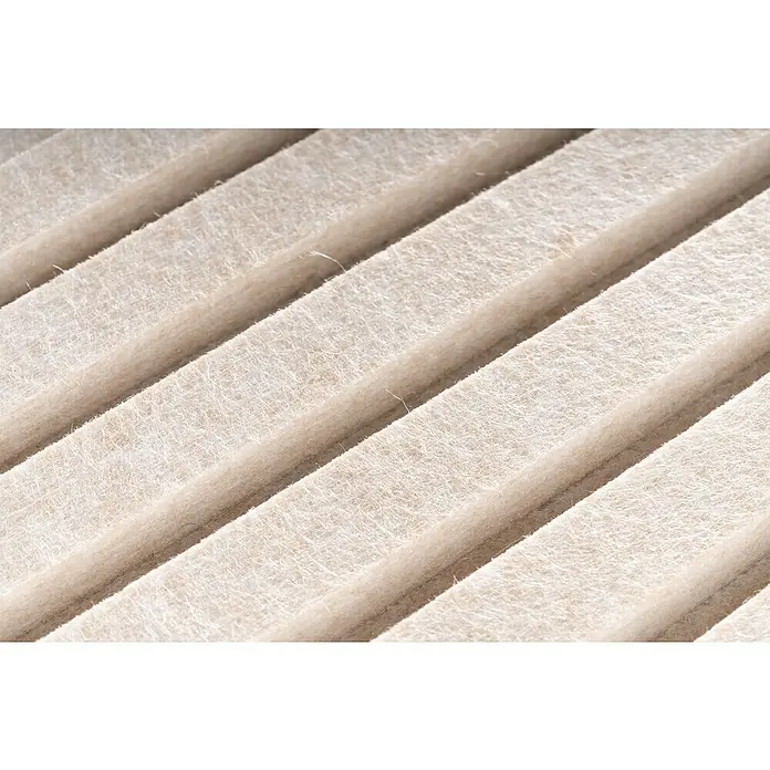 Lautloz Akustikpaneel Coverz - Sand, 20 x 240 cm, Textil - Faseriges, gefaltetes hellbeiges Filtermaterial.