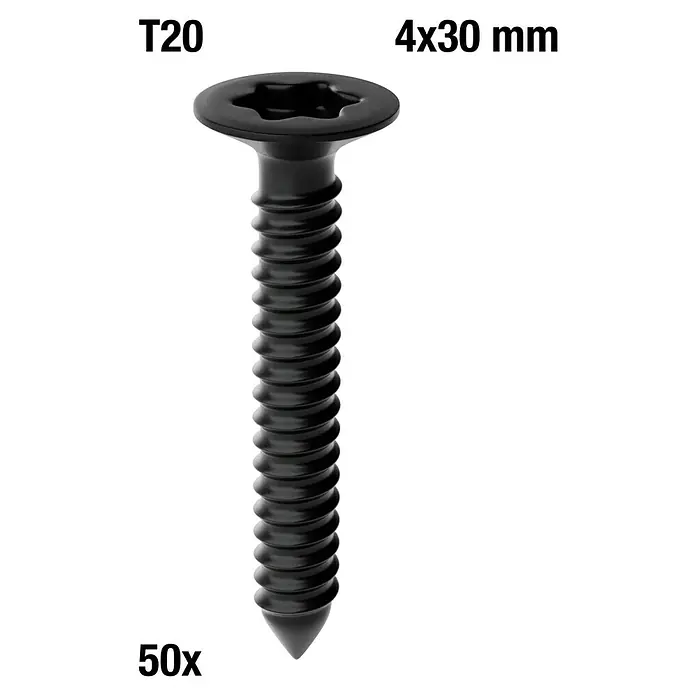 Schrauben-Set - Schwarz, 50 Stk. - Schwarze Schraube mit T20 Torx-Kopf, 4x30 mm.