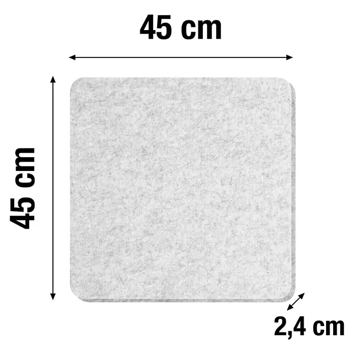 Lautloz Akustikpaneel Shapez - Hellgrau, L x B x S: 45 x 45 x 2,4 cm - Helles, quadratisches Filzpaneel mit abgerundeten Ecken, 45x45x2,4 cm.