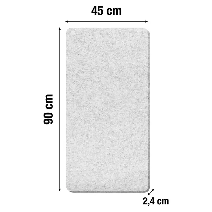 Lautloz Akustikpaneel Shapez - Hellgrau, L x B x S: 90 x 45 x 2,4 cm - Hellgraues Filz-Akustikpaneel, 90x45x2,4 cm, mit abgerundeten Ecken.