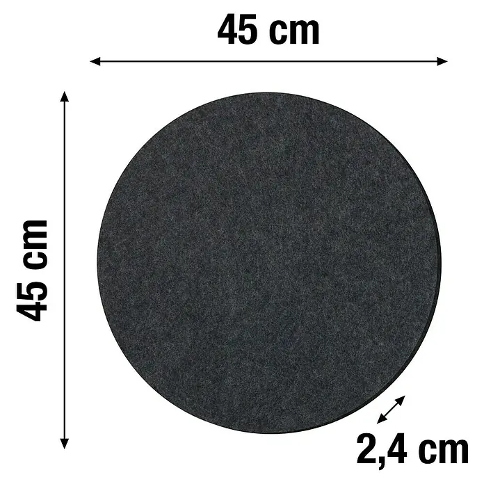 Lautloz living Akustikpaneel Roundz - Anthrazit, Ø x S: 45 x 2,4 cm, 1 Stk. - Dunkelgraues rundes Filzpad, 45 cm Durchmesser, 2,4 cm dick.
