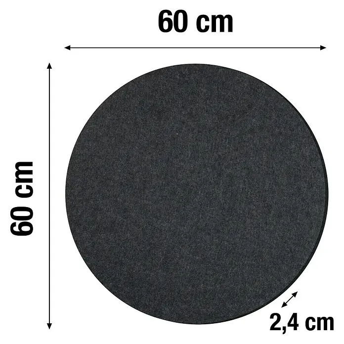 Lautloz Akustikpaneel Roundz - Anthrazit, Ø x S: 60 x 2,4 cm, 1 Stk. - Dunkelgraue runde Filzunterlage, 60 cm Durchmesser, 2,4 cm dick.