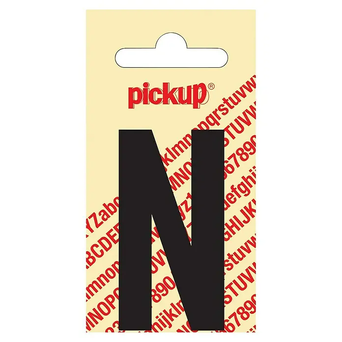 Pickup Aufkleber - Motiv: N, Schwarz, Höhe: 60 mm - Aufkleber mit dem Buchstaben N in Schwarz auf gelbem Grund, Teil einer Serie von Pickup-Buchstabenaufklebern.