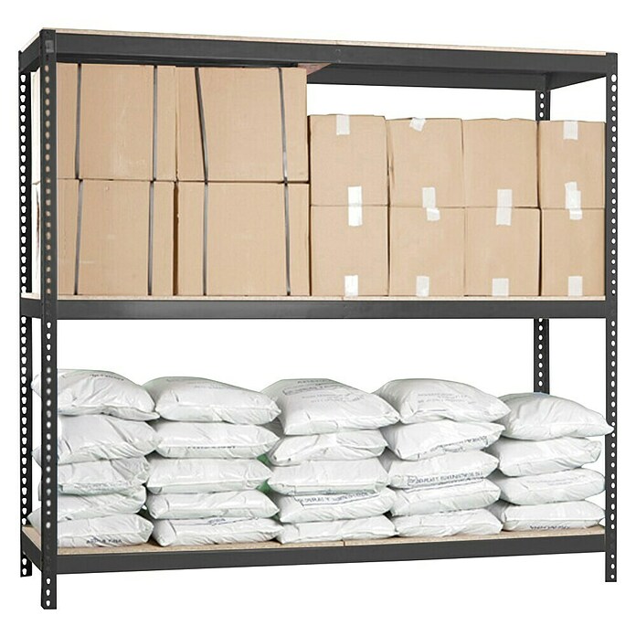 Simonrack Simonforte Estantería para cargas pesadas Chipboard (Al x An x Pr: 200 x 180 x 60 cm, Capacidad de carga por balda: 600 kg, Número de baldas: 3 ud., Inserción, Antracita/Madera) | BAUHAUS