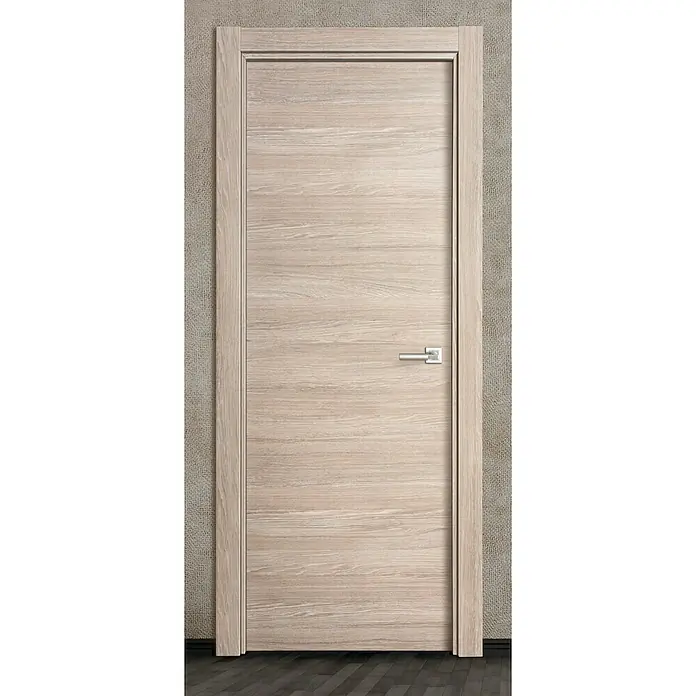 Solid Elements Puerta interior Roble Gris - 72,5 x 203 cm, Izquierda, Roble Gris, Maciza - Elegante puerta interior de madera clara con un diseño sobrio y manija plateada, que añade un toque moderno a cualquier espacio.