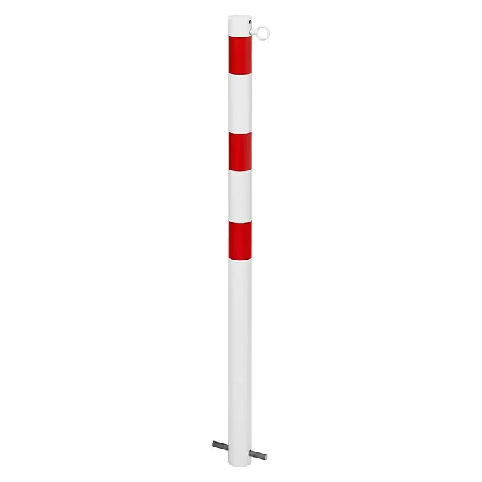 Urbanus Sperrpfosten - Weiß/Rot - Roter und weißer Verkehrspfosten mit einem Ring an der Oberseite zur Verkehrsregelung und zum Schutz von Fußgängern.