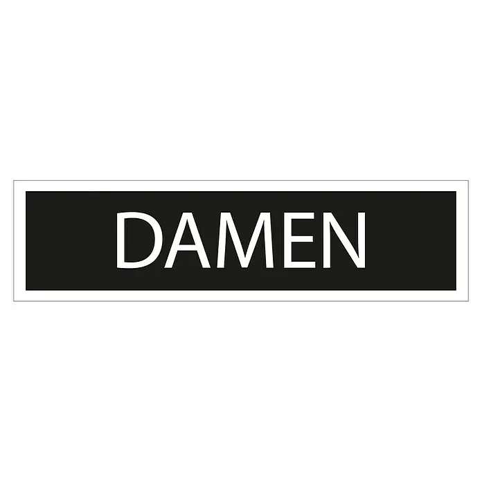 Pickup Aufkleber - Motiv: Damen, Schwarz/Weiß, L x B: 165 x 44 mm - Schild mit der Aufschrift "Damen", vermutlich zur Kennzeichnung einer Damentoilette oder eines Umkleideraums für Frauen.