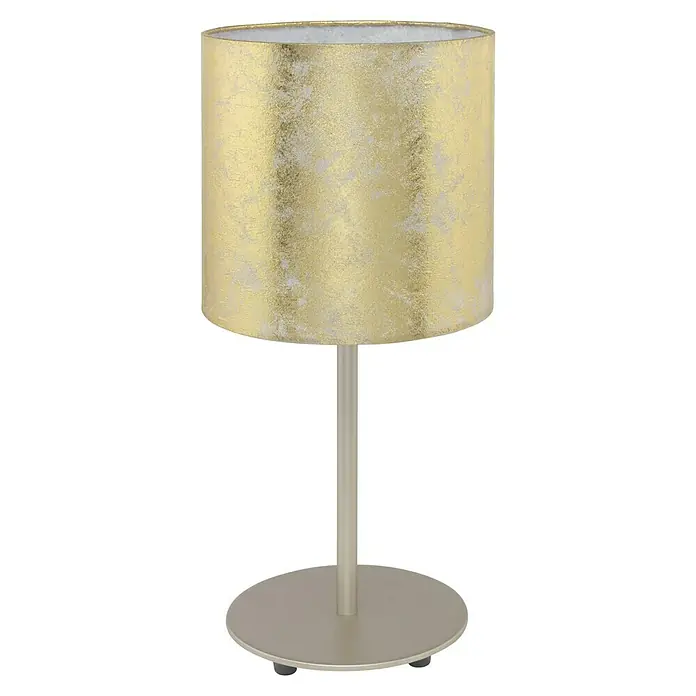 Eglo Viserbella Tischleuchte - 60 W, Champagner, E27 - Elegante Tischleuchte mit einem goldenen Lampenschirm und einem schlanken, beigen Ständer, die jedem Raum einen Hauch von Luxus verleiht.