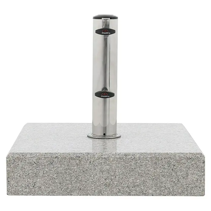 Doppler Granitschirmständer Life - 45 kg, L x B: 59 x 48,5 cm - Sonnenschirmständer aus Edelstahl auf gesprenkeltem grauem Granitsockel.