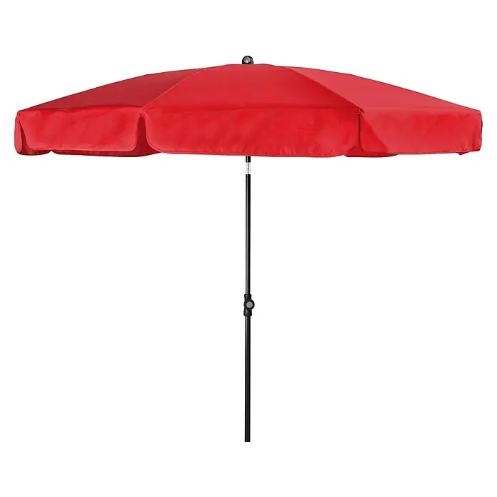Doppler Sunline Balkonschirm rund Neo - Farbe Bespannung: Rot, Durchmesser Bespannung: 200 cm - Roter Outdoor-Sonnenschirm mit schwarzem Mast.