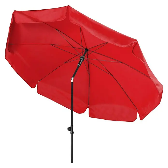 Doppler Sunline Balkonschirm rund Neo - Farbe Bespannung: Rot, Durchmesser Bespannung: 200 cm - Offener roter Sonnenschirm mit schwarzem Gestell.