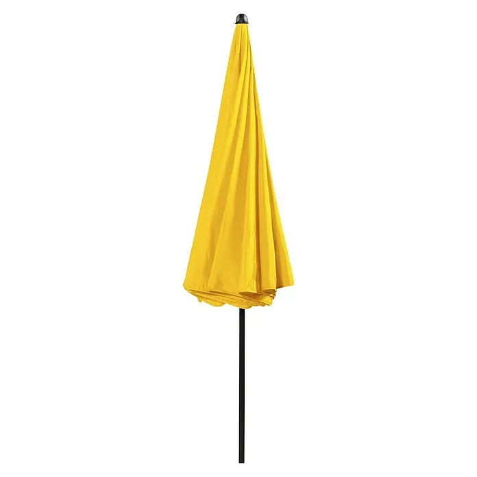 Doppler Sunline Balkonschirm rund Neo - Farbe Bespannung: Gelb, Durchmesser Bespannung: 200 cm - Gefalteter gelber Sonnenschirm mit schwarzem Stock.