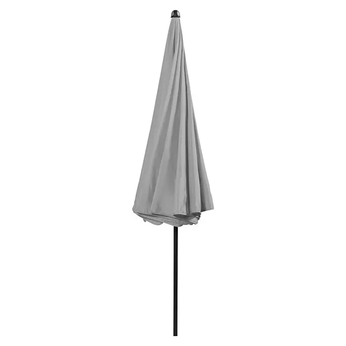 Doppler Sunline Balkonschirm rund Neo - Farbe Bespannung: Hellgrau, Durchmesser Bespannung: 200 cm - Geschlossener hellgrauer Terrassenschirm mit schwarzem Stock.