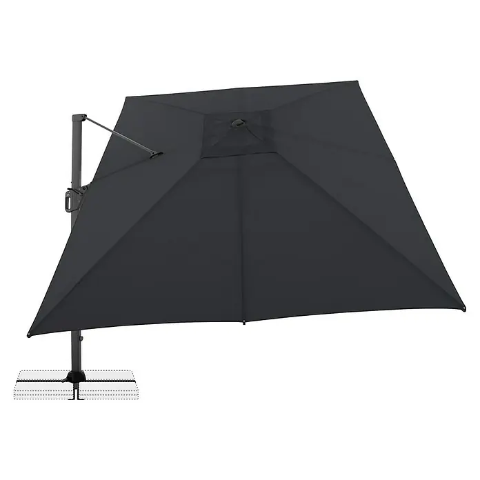 Doppler Ampelschirm Life - Anthrazit, Bespannungsmaß (L x B): 300 x 400 cm - Dunkelgrauer, quadratischer Ampelschirm mit seitlichem Mast und Ständerfuß.