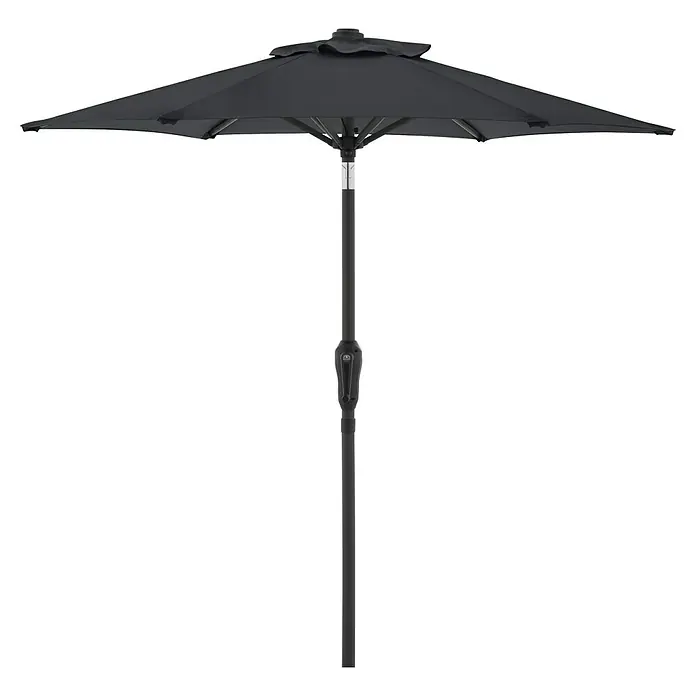 Doppler Balkonschirm rund Life Lift - Anthrazit, Durchmesser Bespannung: 180 cm - Schwarzer Terrassenschirm mit Mittelstange, vollständig geöffnet.