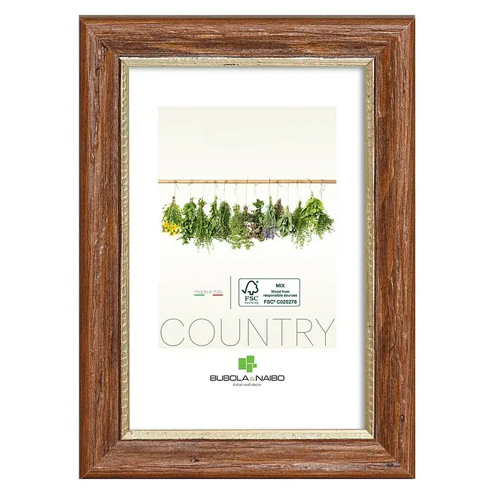 Marco de madera 6590 - 50 x 70 cm, Nuez - Marco de fotos rústico de madera "Country" de Bubola & Naibo con borde interior dorado y certificación FSC. Ideal para decoraciones de pared.