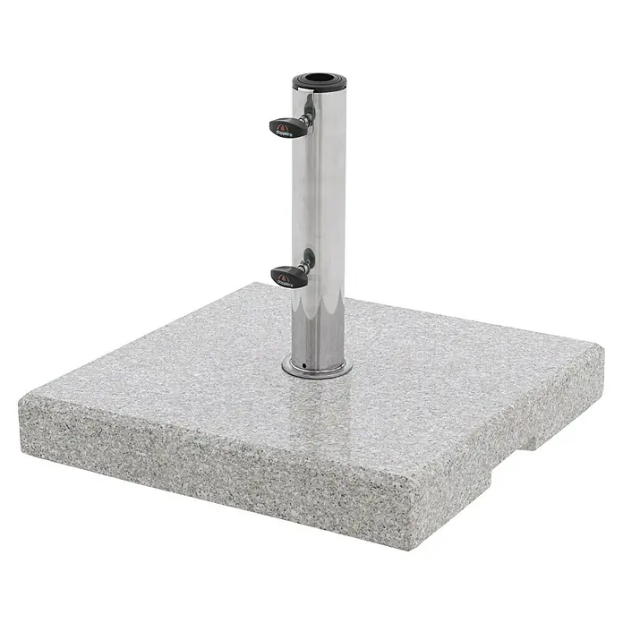 Doppler Granitschirmständer Life - 25,5 kg, L x B: 46,5 x 38,5 cm - Schirmständerfuß aus Granit mit polierter Metallstange und schwarzen Feststellknöpfen.