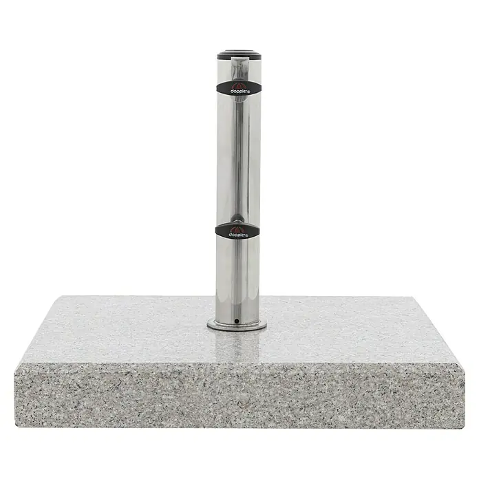 Doppler Granitschirmständer Life - 25,5 kg, L x B: 46,5 x 38,5 cm - Rechteckiger Sonnenschirmständer aus grauem Granit mit Edelstahlrohr.